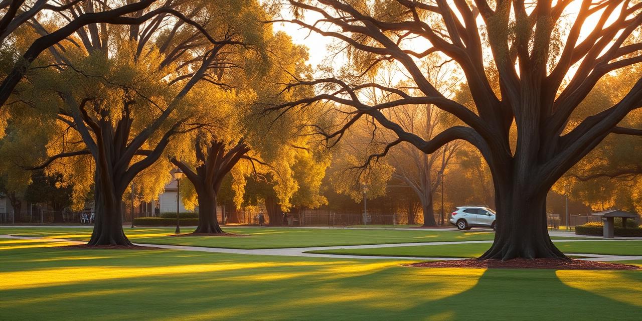A sunlit local park with mature gum trees in Melbourne's western suburbs